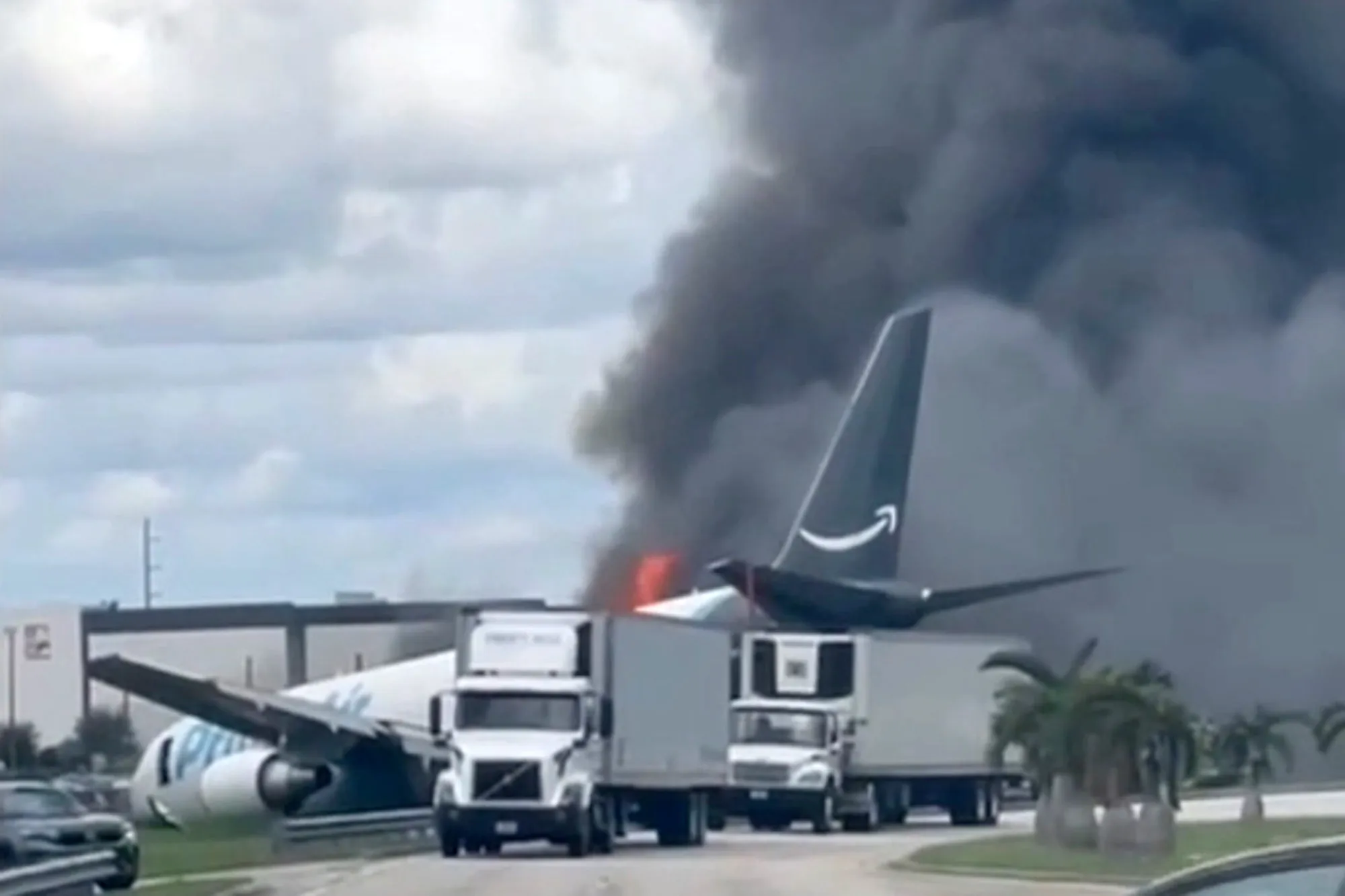 Amazon Cargo Plane Overshoots Runway and Hits Vehicles at Miami Airport